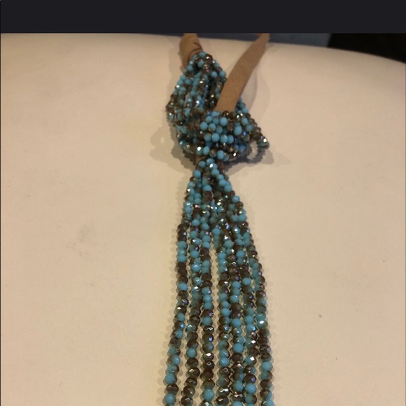 Turquoise Cut Crystal Statement Lariat Necklace-boutique - Picture 3 of 10
